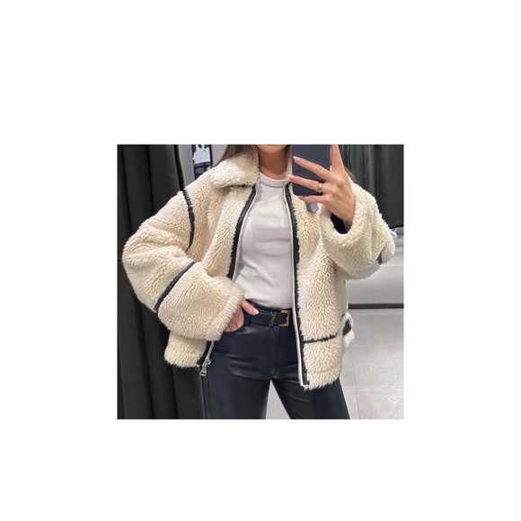 Jackets & Blazers - Sherpa Jacket Shearling Fleece Faux Fur Jacket PatchworkMoto Leatherjacket teddy